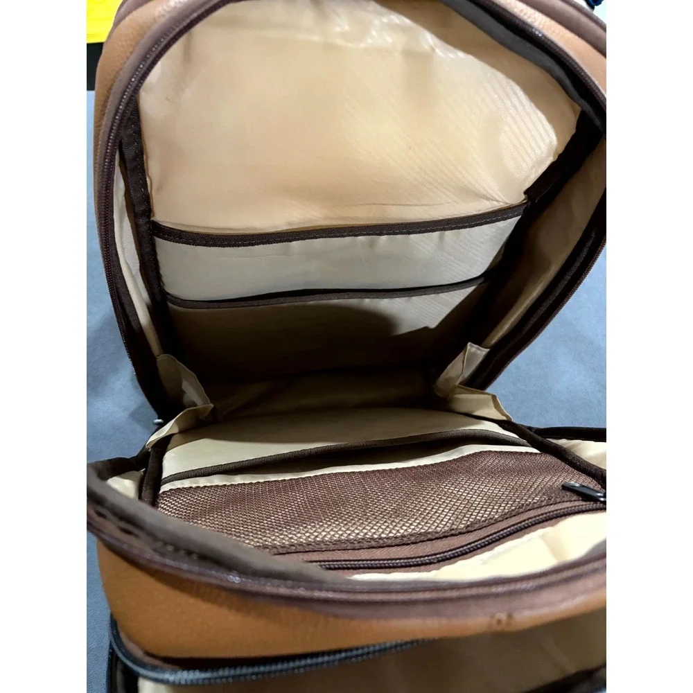 Samsonite Unisex Slim Backpack Brown Cognac Grain Leather Padded Mesh Back